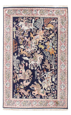 Tappeto di seta - Seta del Kashmir - 215 x 133 cm - blu scuro