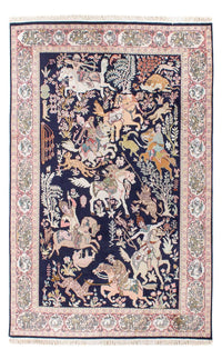 Tappeto di seta - Seta del Kashmir - 215 x 133 cm - blu scuro