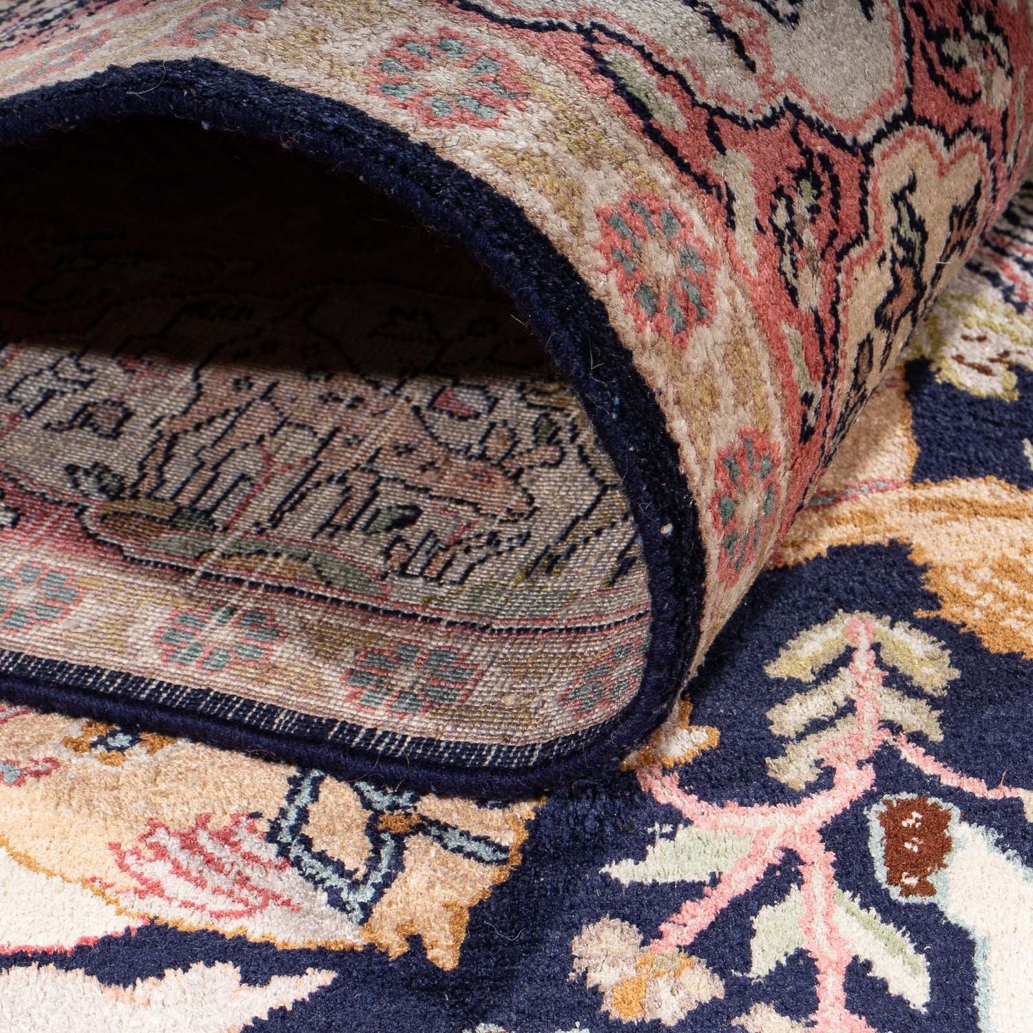 Tappeto di seta - Seta del Kashmir - 215 x 133 cm - blu scuro