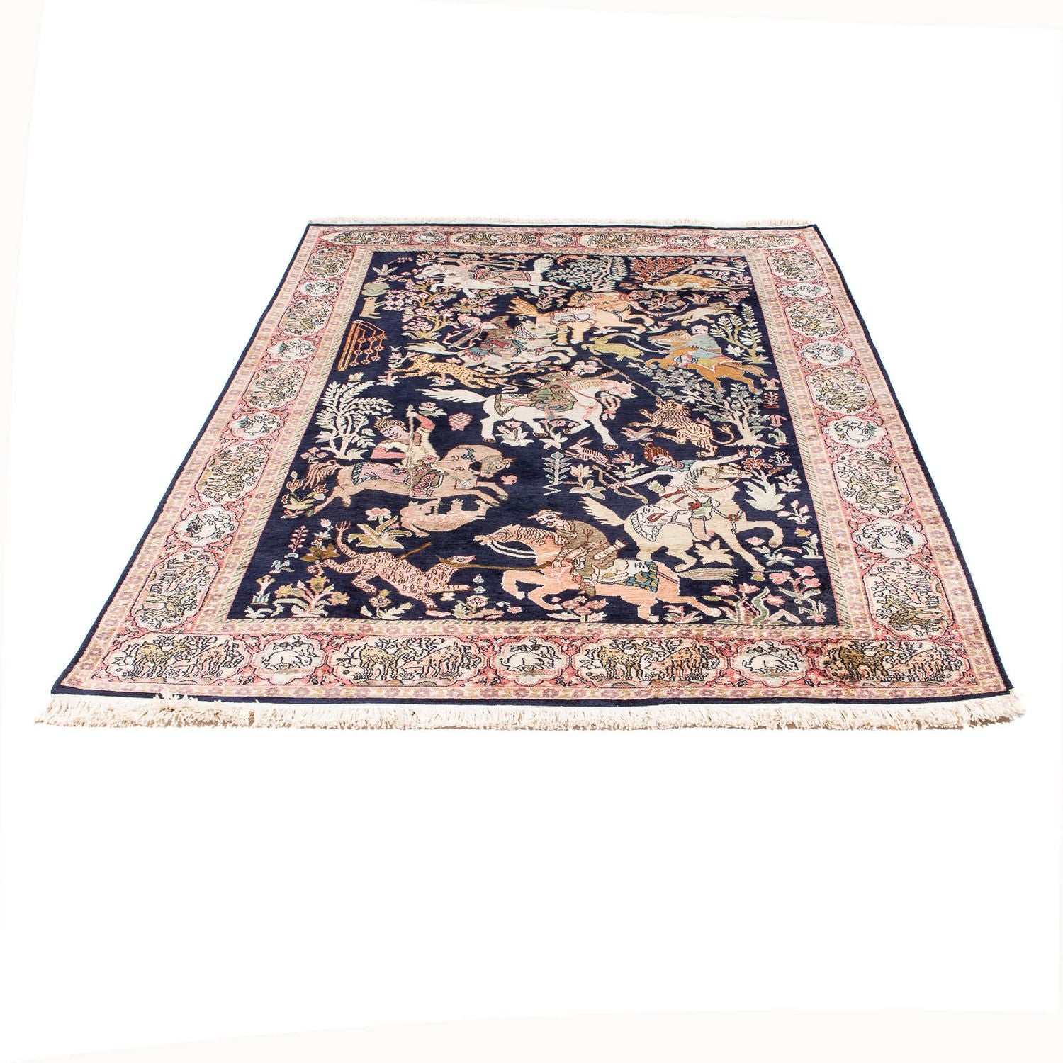 Tappeto di seta - Seta del Kashmir - 215 x 133 cm - blu scuro