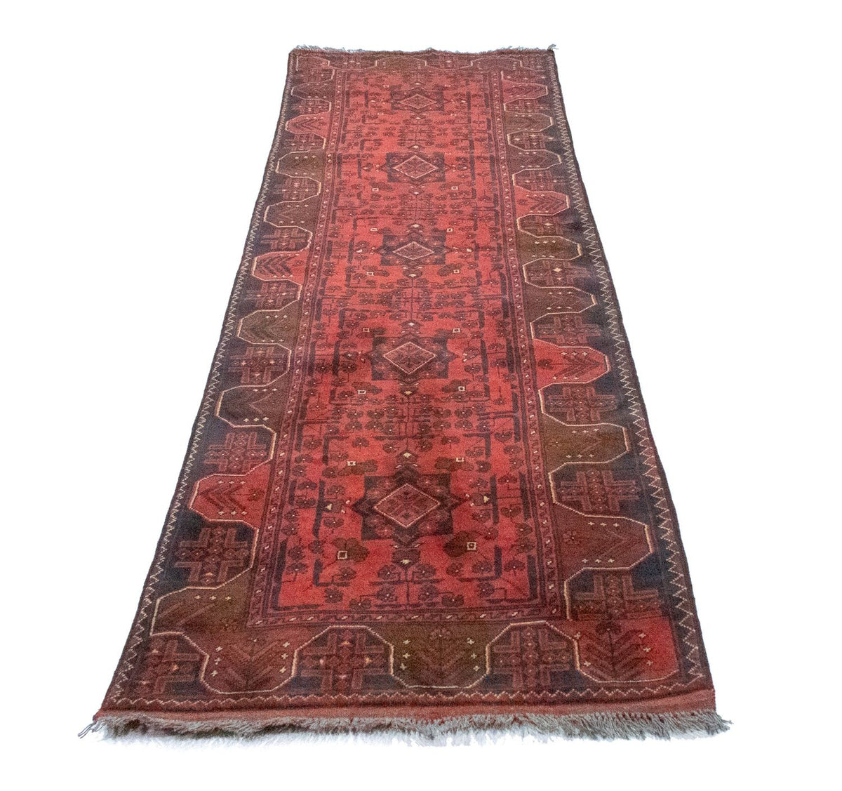 Tappeto corsia Tappeto afgano - Kunduz - 295 x 75 cm - rosso