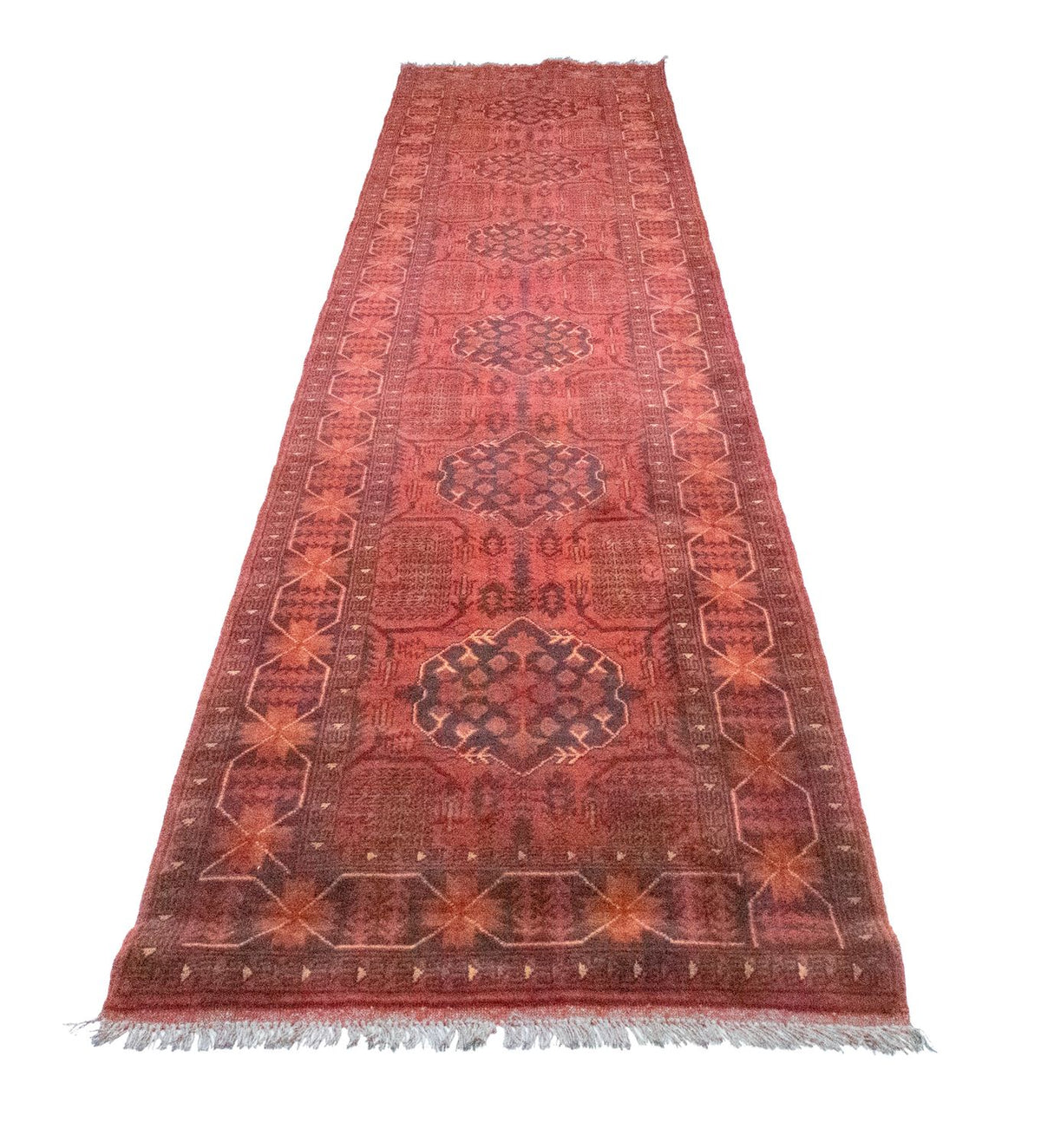 Tappeto corsia Tappeto afgano - Kunduz - 390 x 82 cm - rosso
