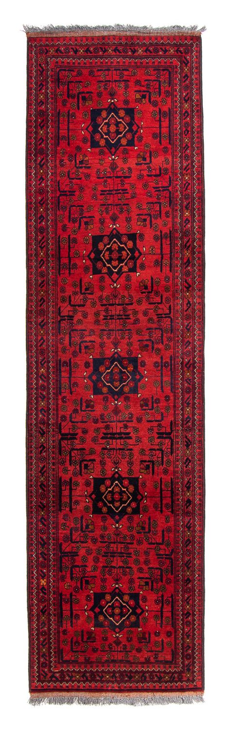 Tappeto corsia Tappeto afgano - Kunduz - 298 x 79 cm - rosso scuro