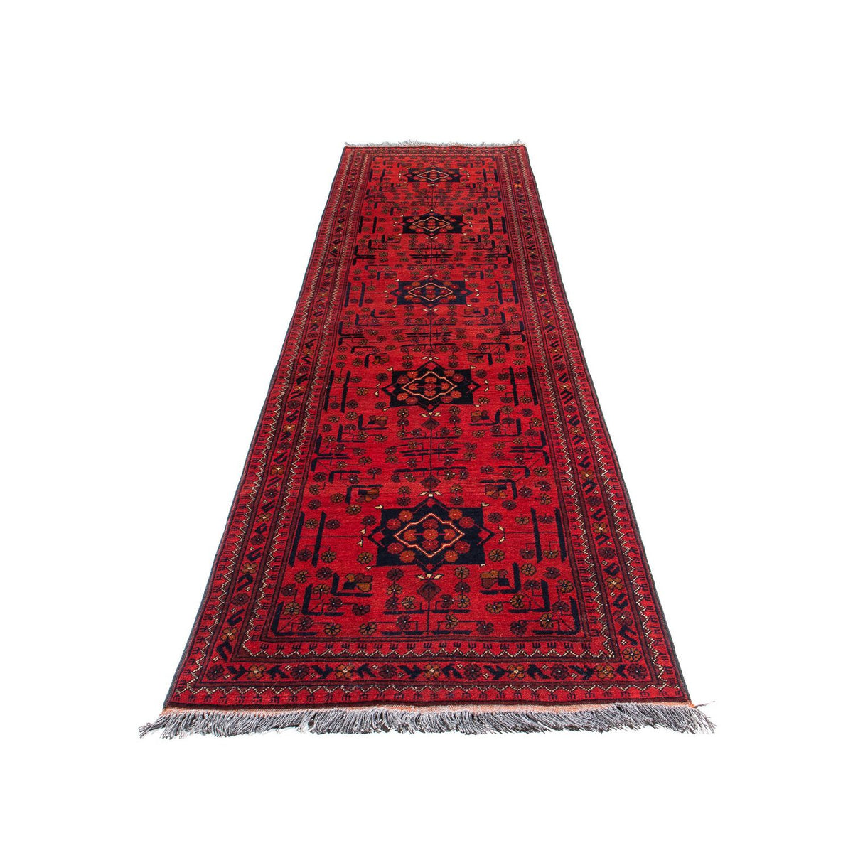 Tappeto corsia Tappeto afgano - Kunduz - 298 x 79 cm - rosso scuro