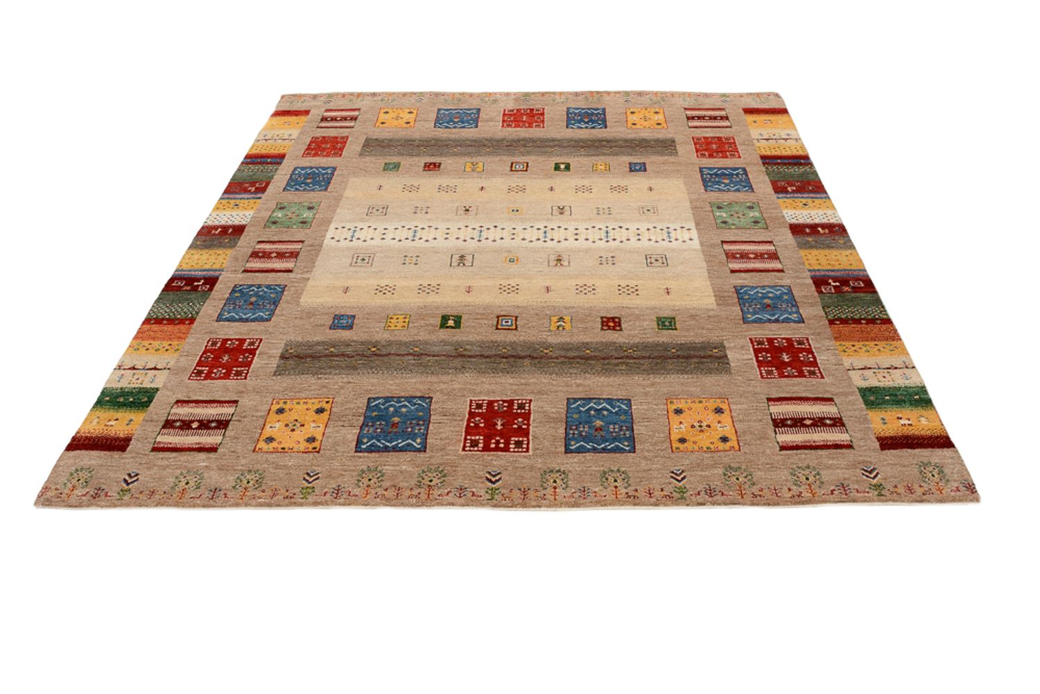 Tappeto Gabbeh - Loribaft Indus quadrato  - 203 x 201 cm - multicolore