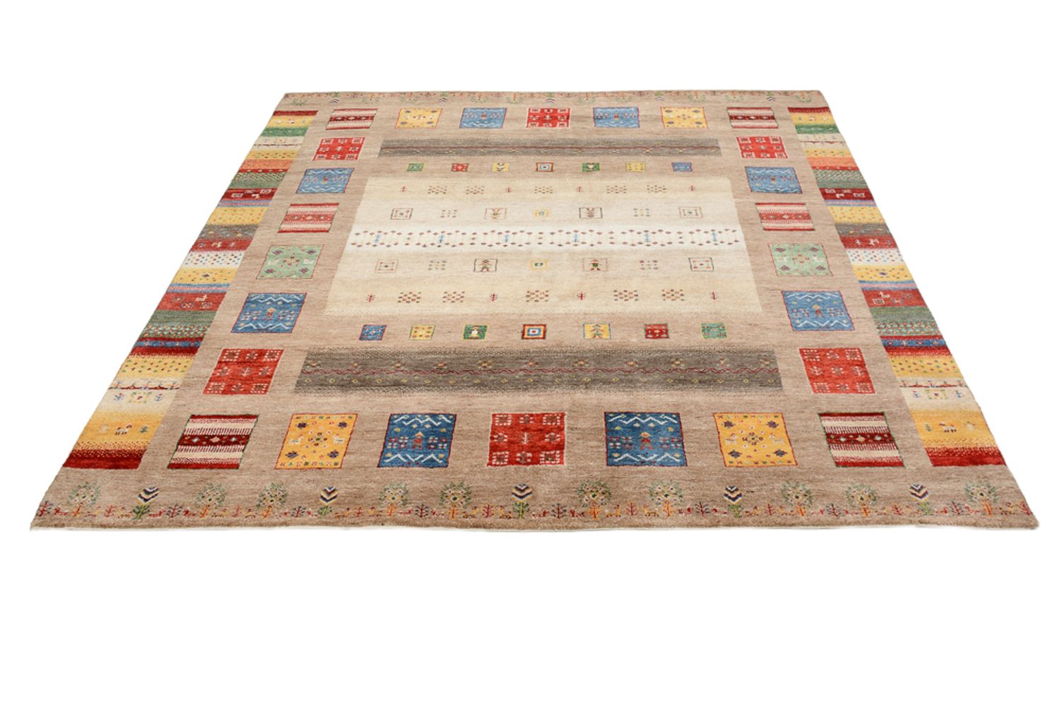 Tappeto Gabbeh - Loribaft Indus quadrato  - 203 x 201 cm - multicolore