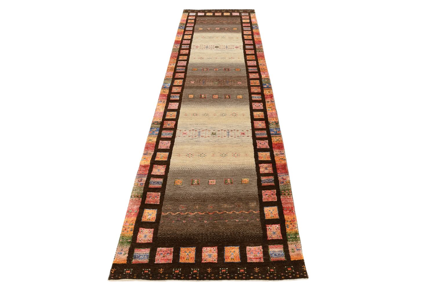 Tappeto corsia Tappeto Gabbeh - Loribaft Indus - 306 x 80 cm - beige scuro