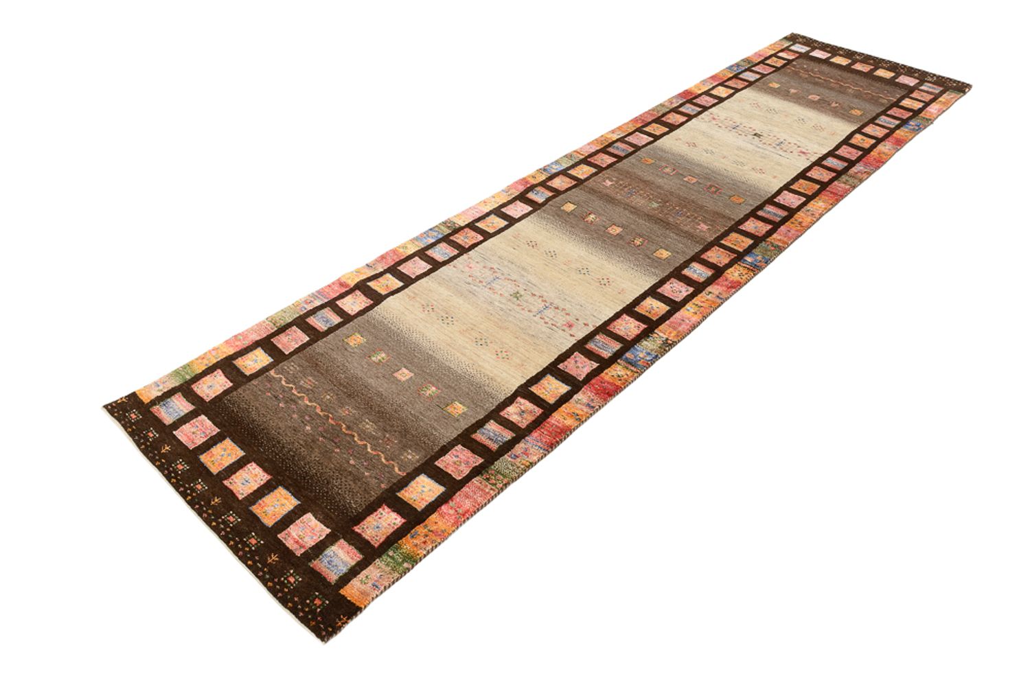 Tappeto corsia Tappeto Gabbeh - Loribaft Indus - 306 x 80 cm - beige scuro