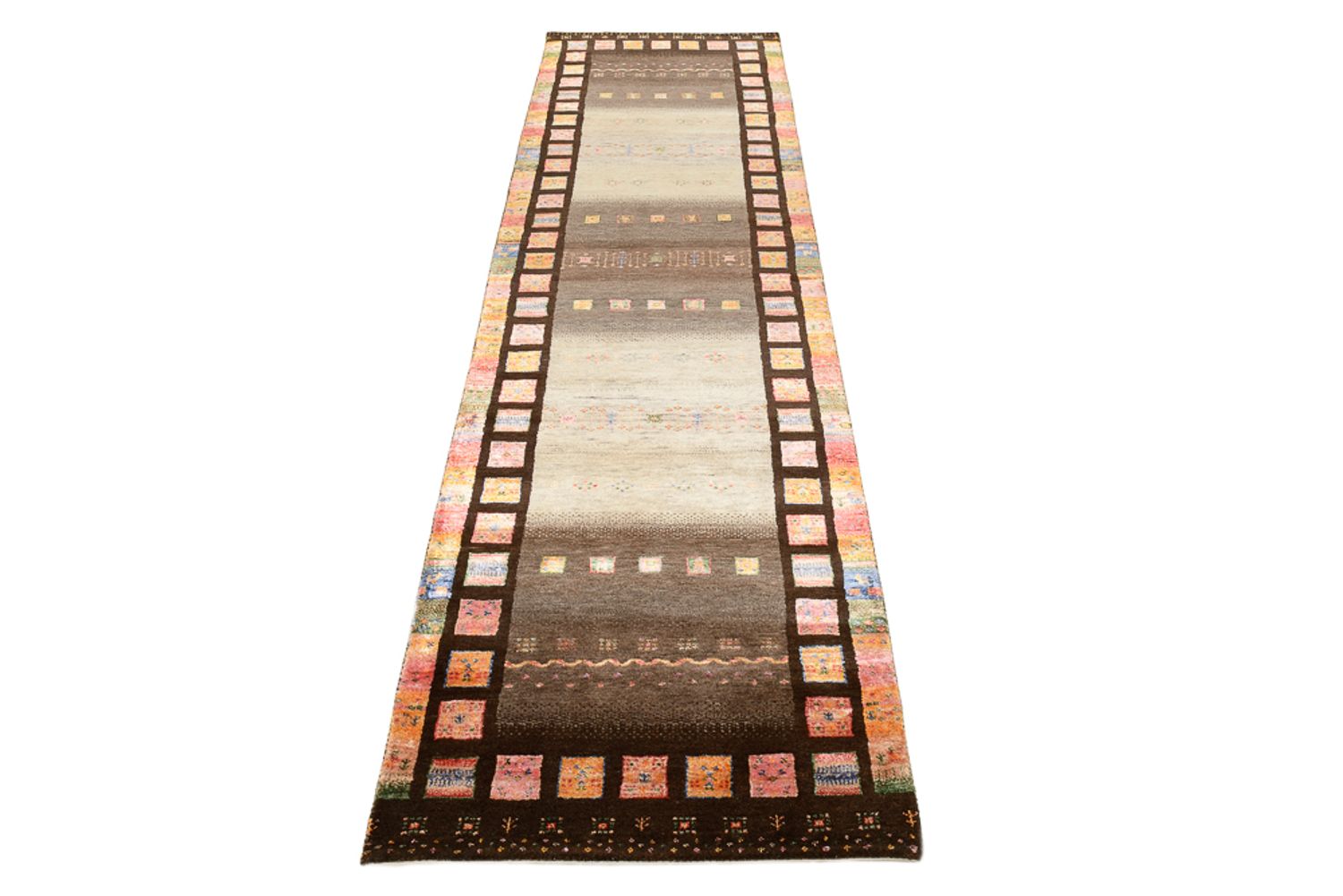 Tappeto corsia Tappeto Gabbeh - Loribaft Indus - 306 x 80 cm - beige scuro