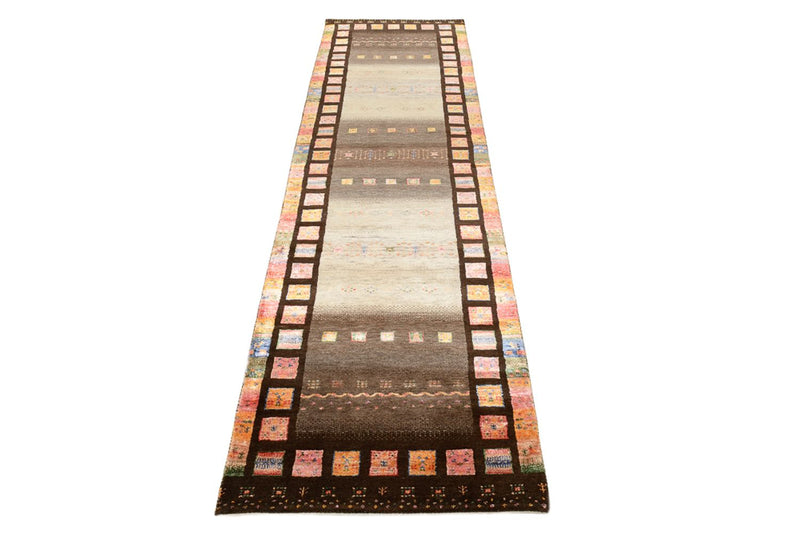 Tappeto corsia Tappeto Gabbeh - Loribaft Indus - 306 x 80 cm - beige scuro