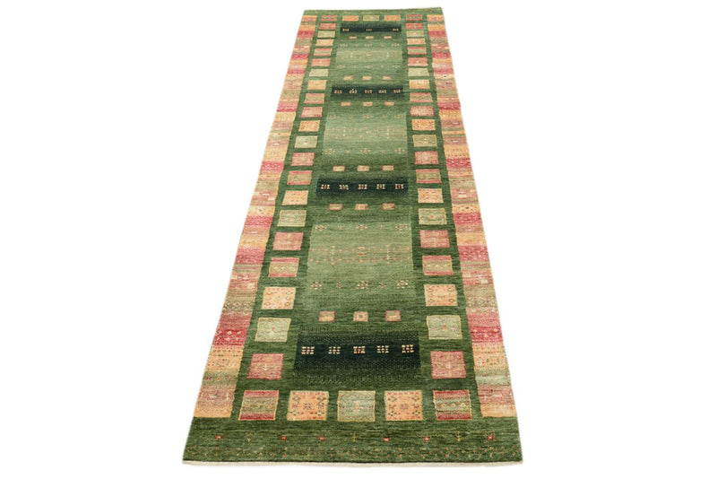 Tappeto corsia Tappeto Gabbeh - Loribaft Indus - 296 x 82 cm - verde