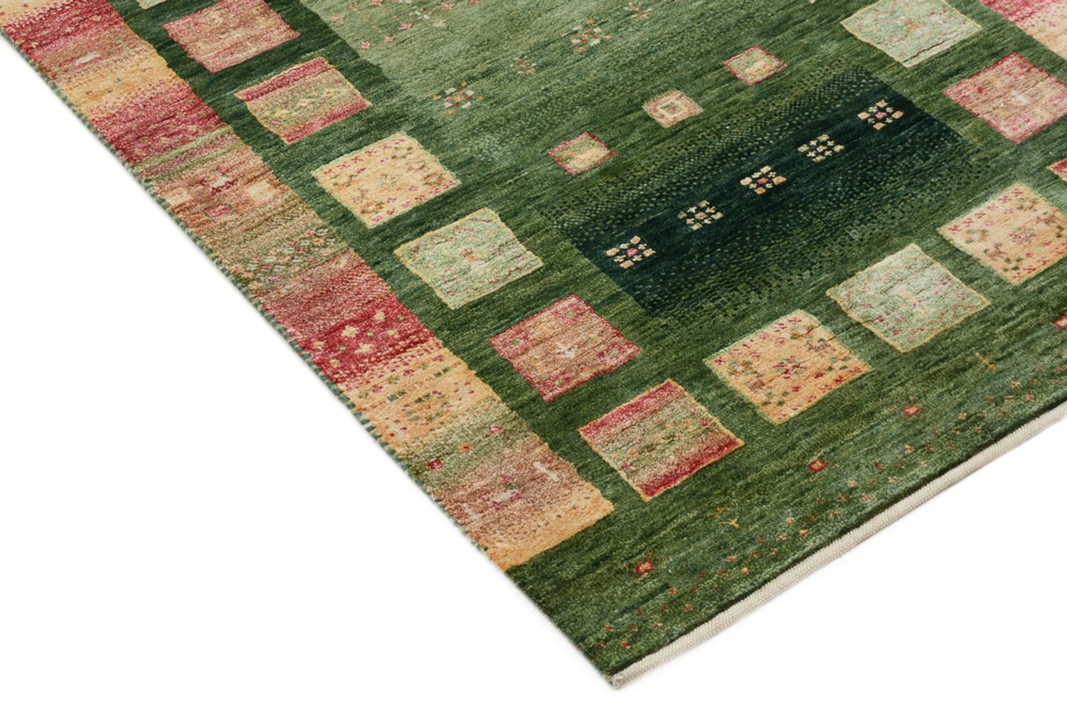 Tappeto corsia Tappeto Gabbeh - Loribaft Indus - 296 x 82 cm - verde
