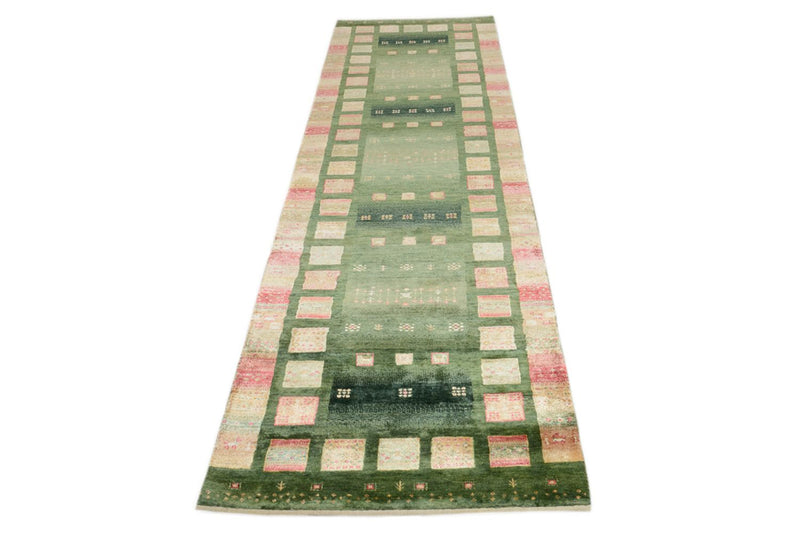 Tappeto corsia Tappeto Gabbeh - Loribaft Indus - 296 x 82 cm - verde