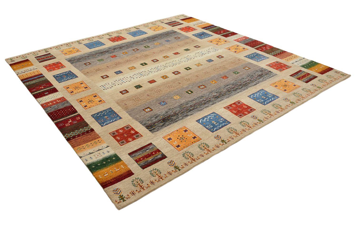 Tappeto Gabbeh - Loribaft Indus quadrato  - 256 x 250 cm - beige chiaro