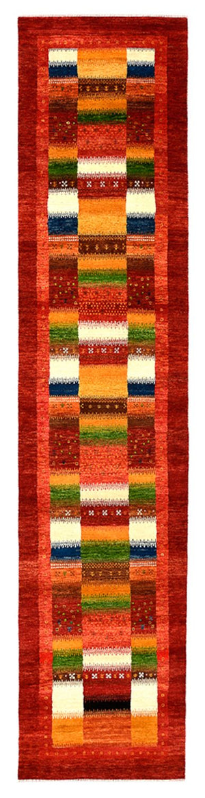 Tappeto corsia Tappeto Gabbeh - Loribaft Indus - 386 x 83 cm - rosso