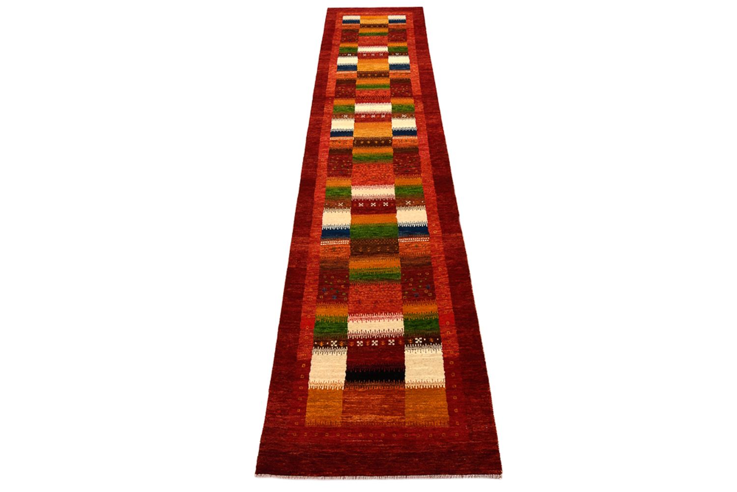 Tappeto corsia Tappeto Gabbeh - Loribaft Indus - 386 x 83 cm - rosso
