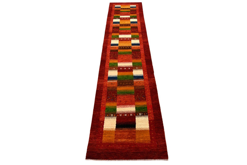 Tappeto corsia Tappeto Gabbeh - Loribaft Indus - 386 x 83 cm - rosso
