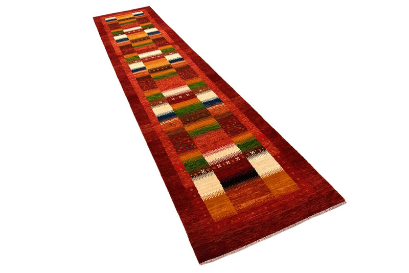 Tappeto corsia Tappeto Gabbeh - Loribaft Indus - 386 x 83 cm - rosso