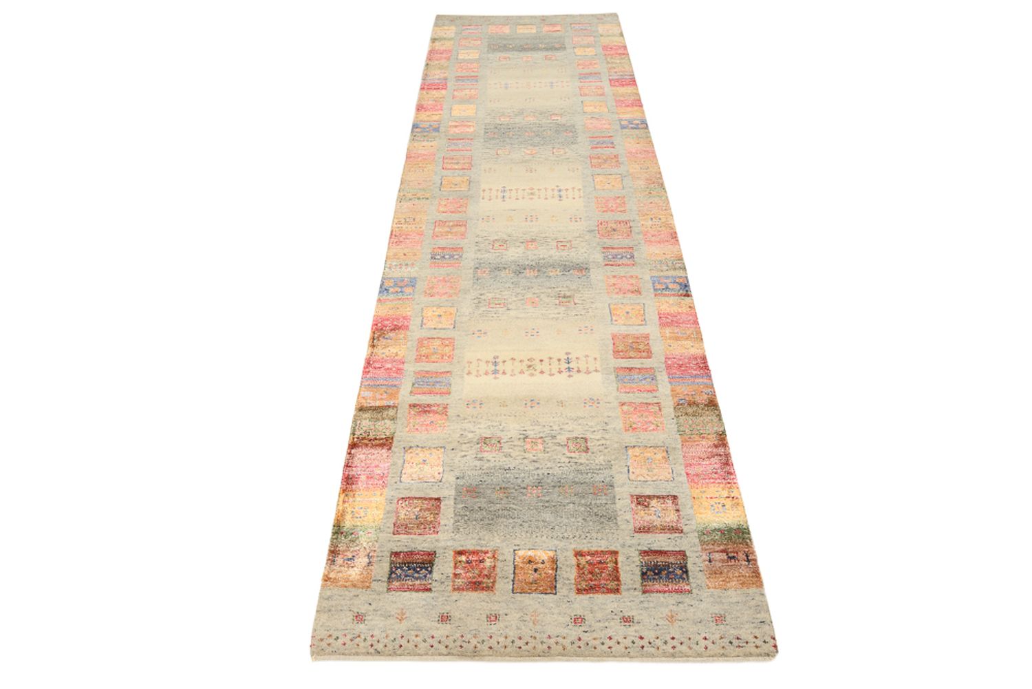 Tappeto corsia Tappeto Gabbeh - Loribaft Indus - 306 x 84 cm - beige scuro