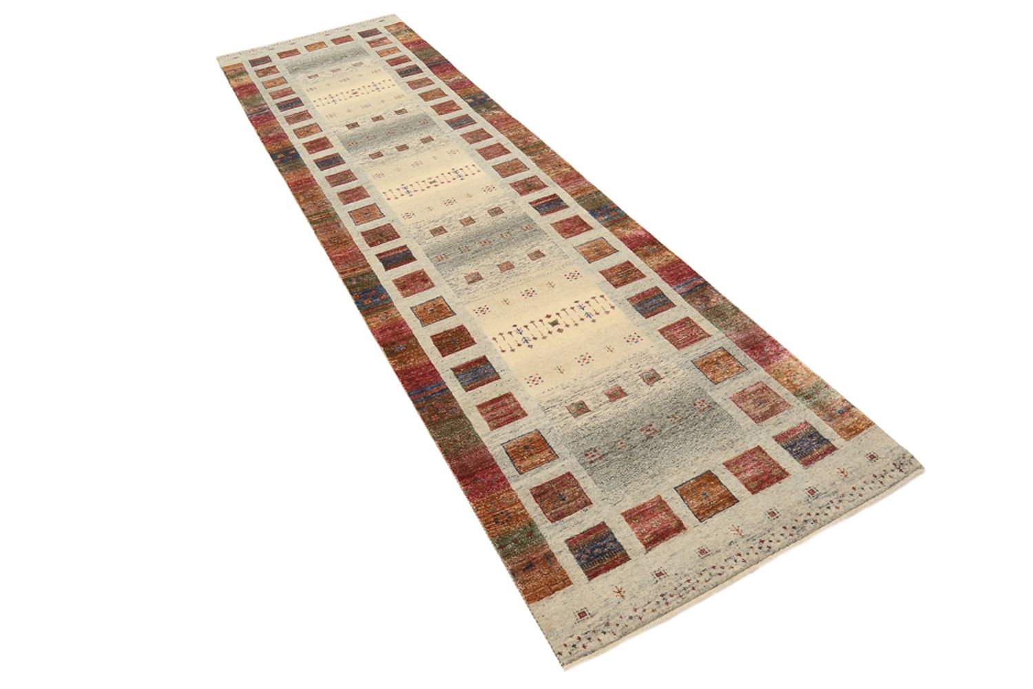 Tappeto corsia Tappeto Gabbeh - Loribaft Indus - 306 x 85 cm - beige scuro