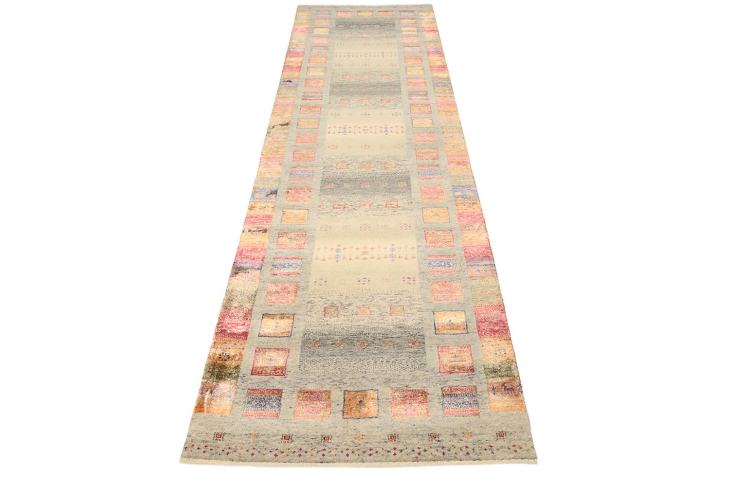 Tappeto corsia Tappeto Gabbeh - Loribaft Indus - 306 x 85 cm - beige scuro