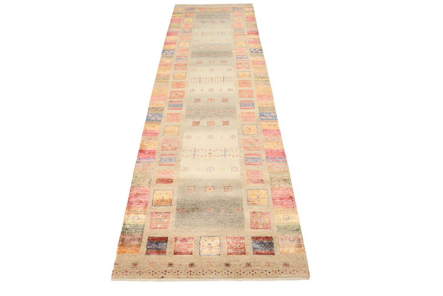 Tappeto corsia Tappeto Gabbeh - Loribaft Indus - 305 x 81 cm - beige scuro