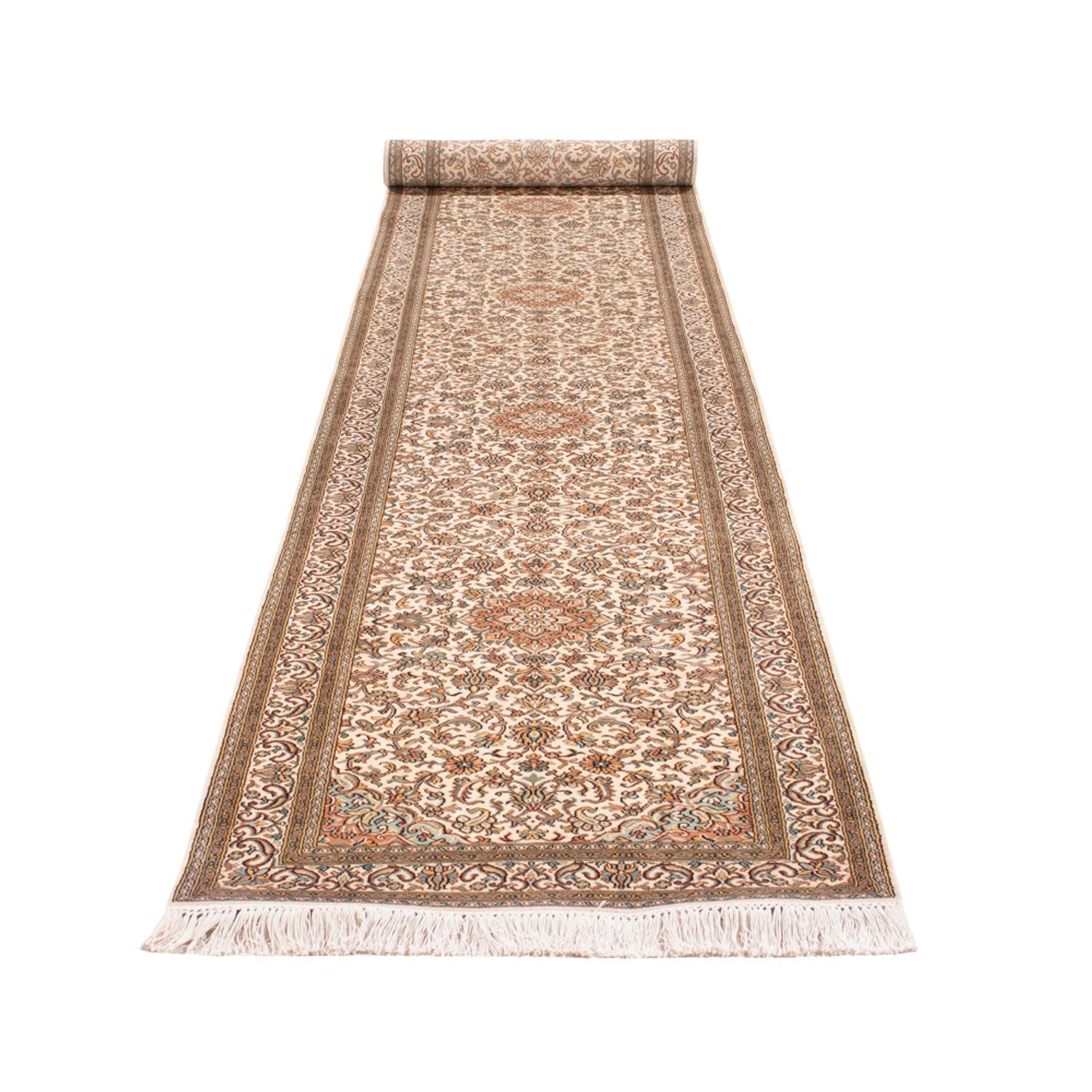 Tappeto corsia Tappeto di seta - Seta del Kashmir - 480 x 79 cm - beige scuro