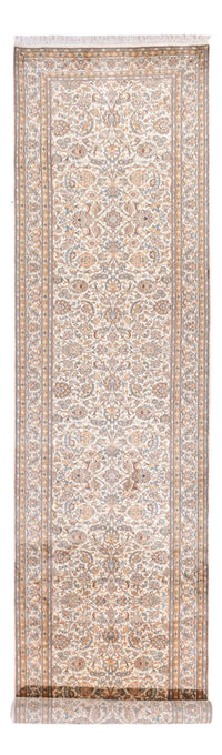 Tappeto corsia Tappeto di seta - Seta del Kashmir - 447 x 98 cm - crema