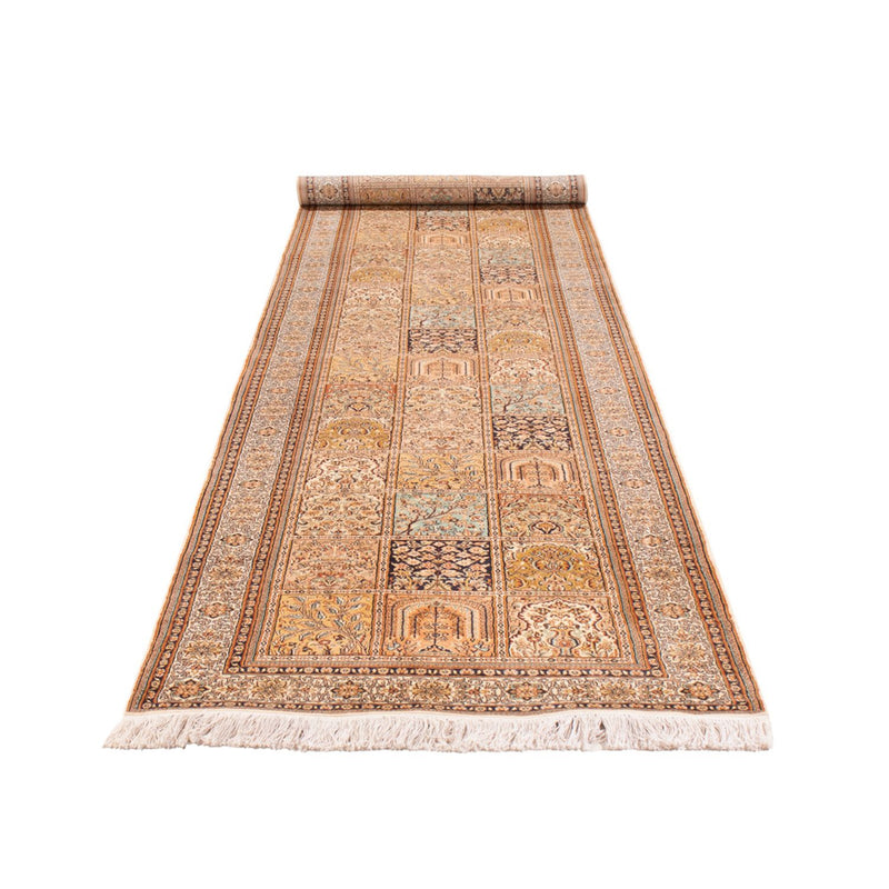 Tappeto corsia Tappeto di seta - Seta del Kashmir - 452 x 97 cm - crema