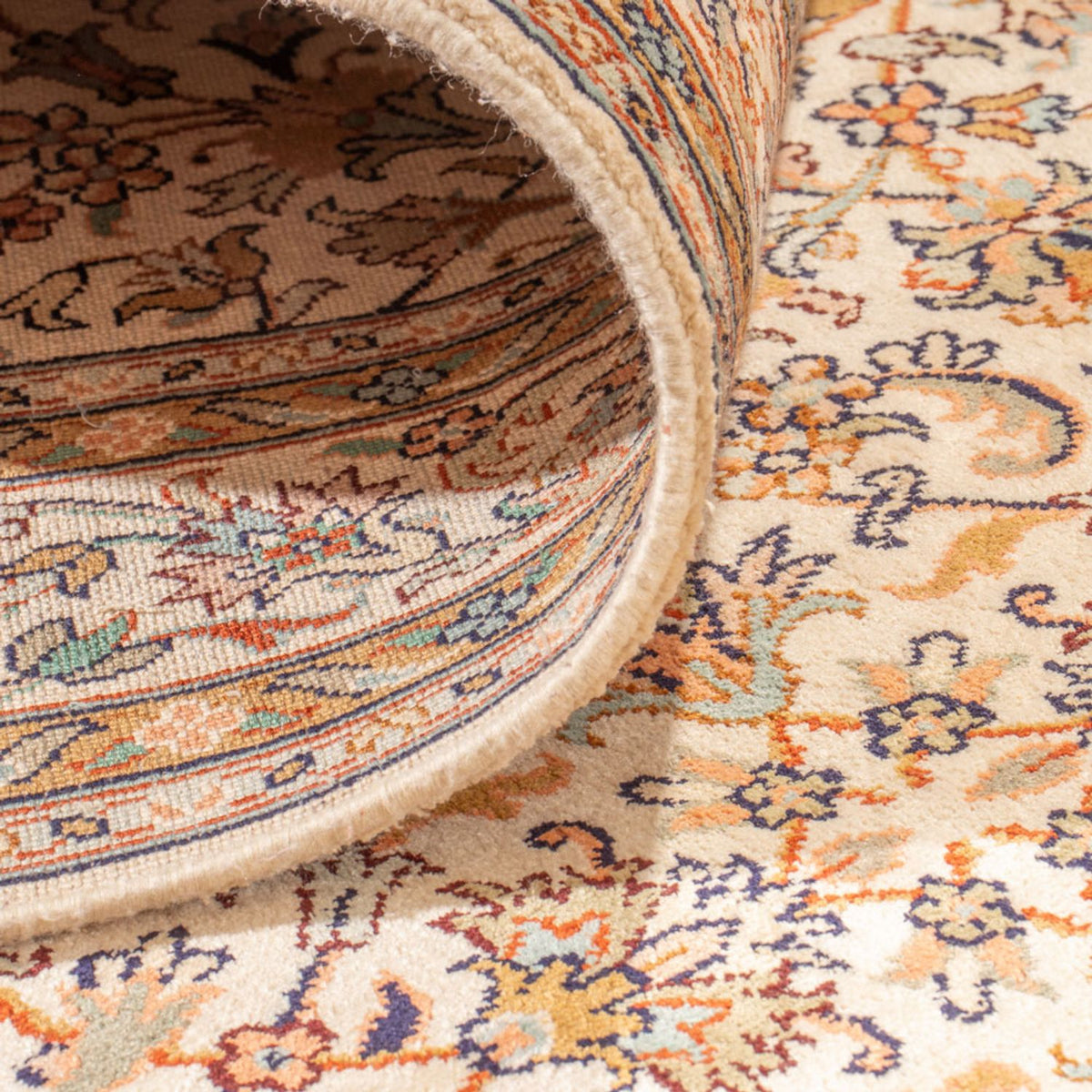 Tappeto corsia Tappeto di seta - Seta del Kashmir - 444 x 94 cm - beige