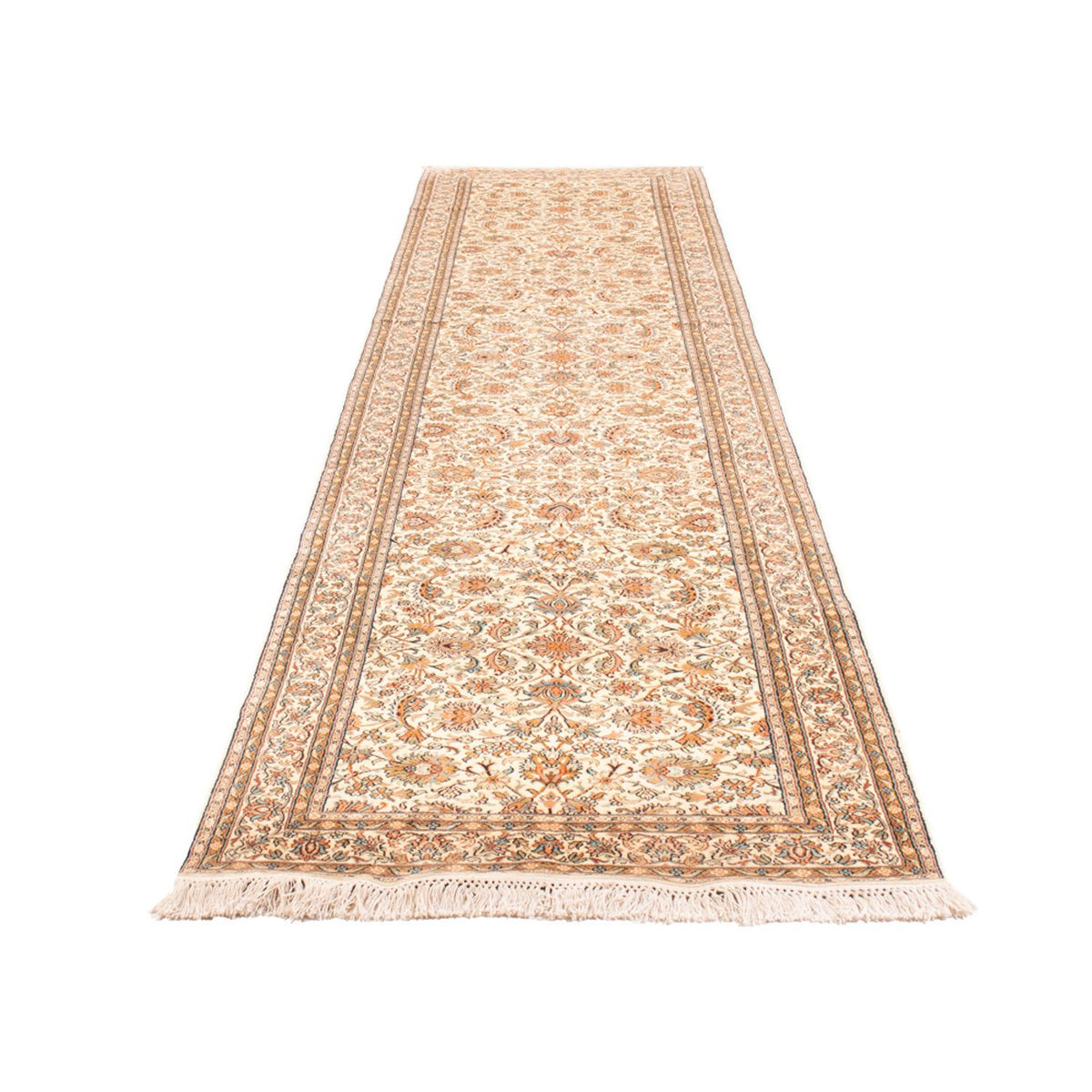 Tappeto corsia Tappeto di seta - Seta del Kashmir - 444 x 94 cm - beige