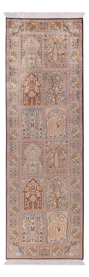 Tappeto corsia Tappeto di seta - Seta del Kashmir - 259 x 79 cm - beige scuro