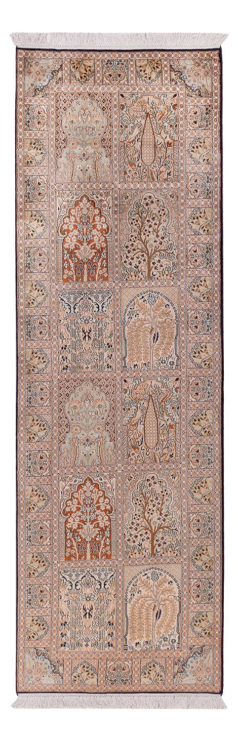 Tappeto corsia Tappeto di seta - Seta del Kashmir - 259 x 79 cm - beige scuro