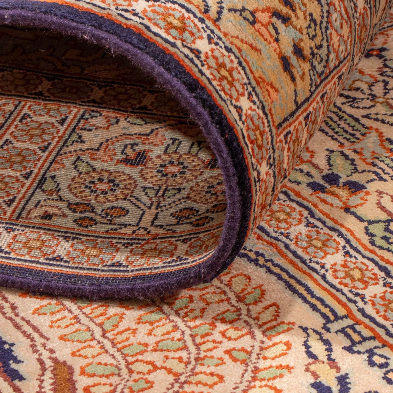 Tappeto corsia Tappeto di seta - Seta del Kashmir - 259 x 79 cm - beige scuro