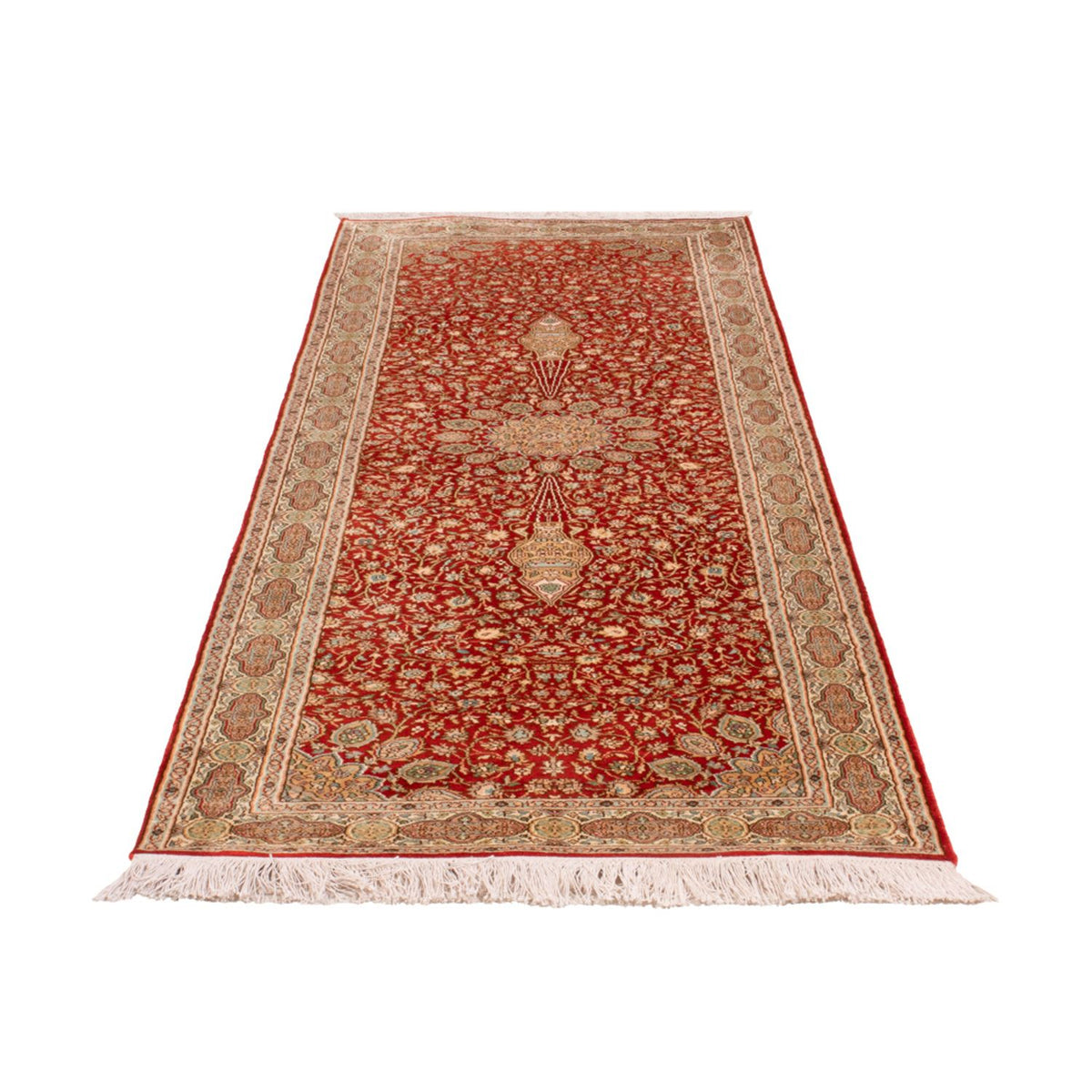 Tappeto corsia Tappeto di seta - Seta del Kashmir - 251 x 81 cm - rosso