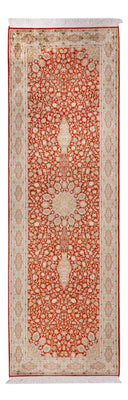 Tappeto corsia Tappeto di seta - Seta del Kashmir - 251 x 79 cm - rosso