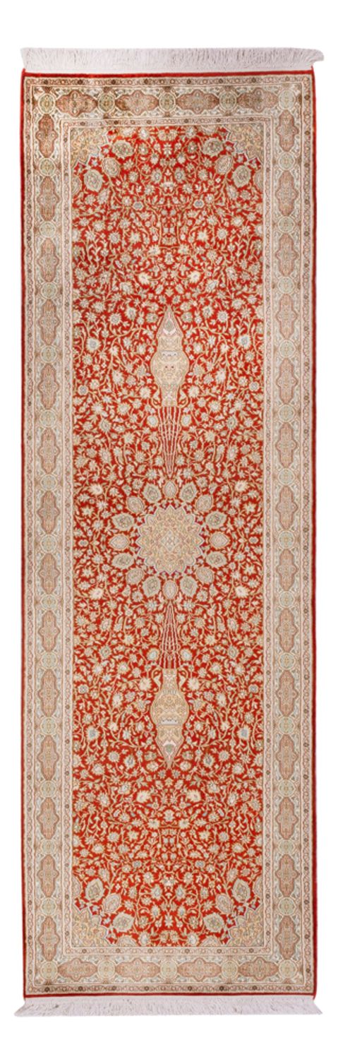 Tappeto corsia Tappeto di seta - Seta del Kashmir - 251 x 79 cm - rosso
