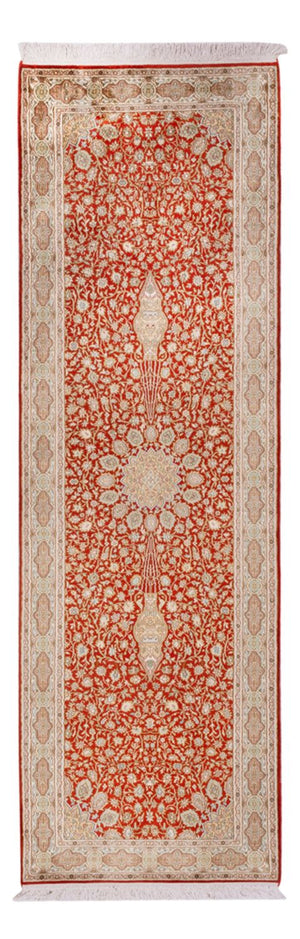 Tappeto corsia Tappeto di seta - Seta del Kashmir - 251 x 79 cm - rosso