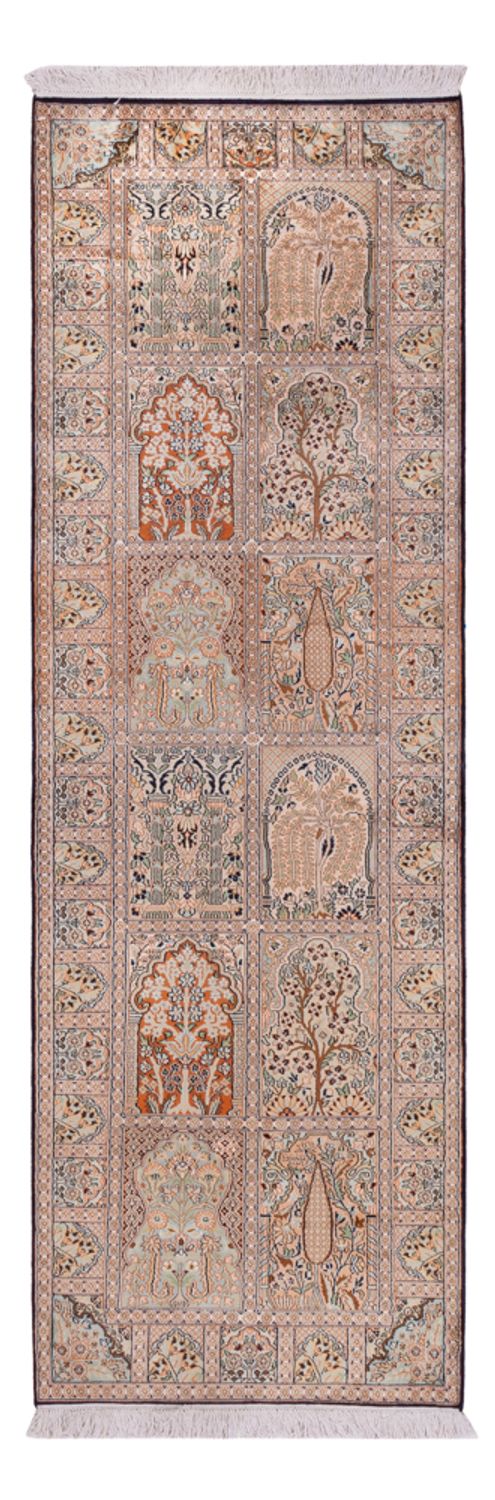 Tappeto corsia Tappeto di seta - Seta del Kashmir - 243 x 80 cm - beige scuro