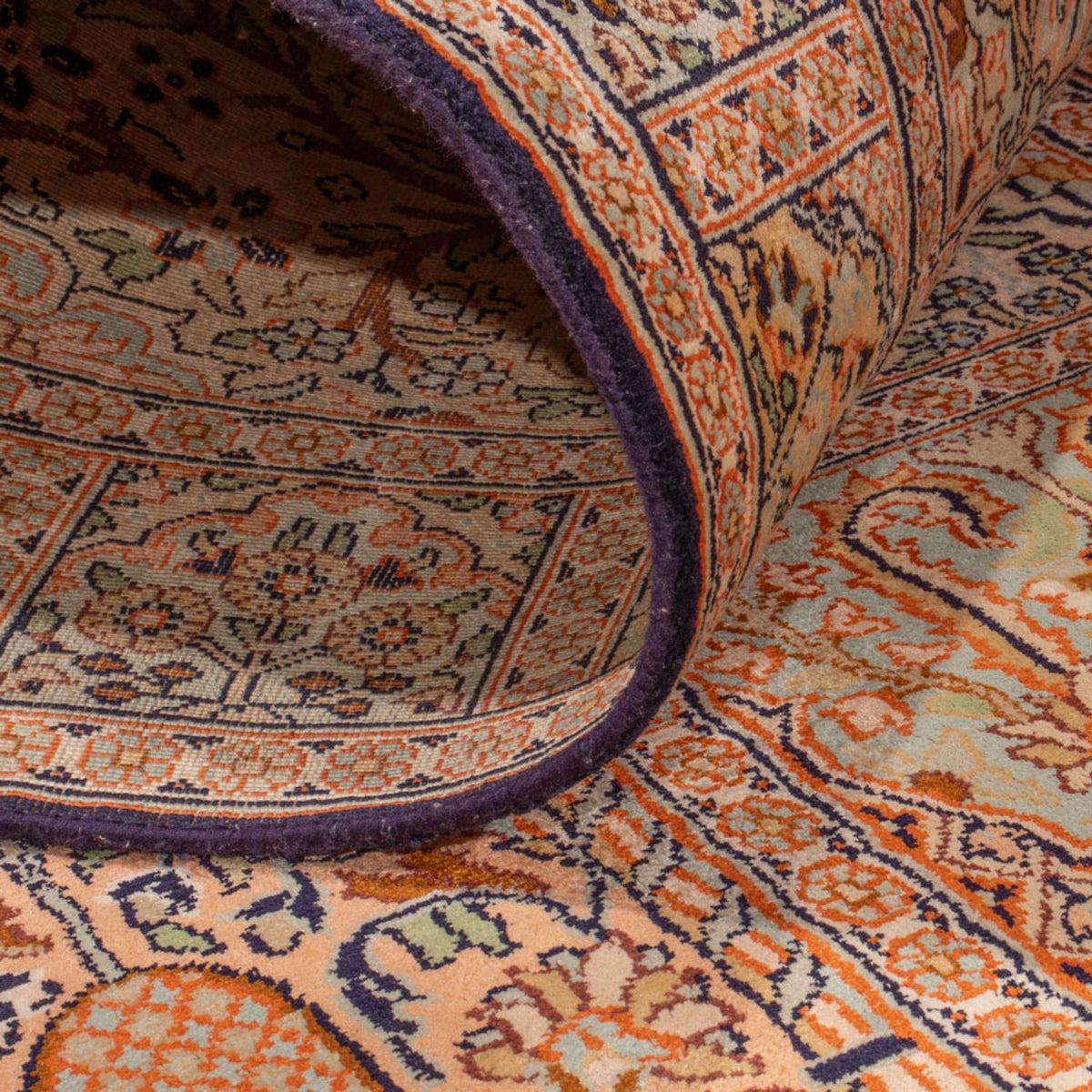 Tappeto corsia Tappeto di seta - Seta del Kashmir - 243 x 80 cm - beige scuro