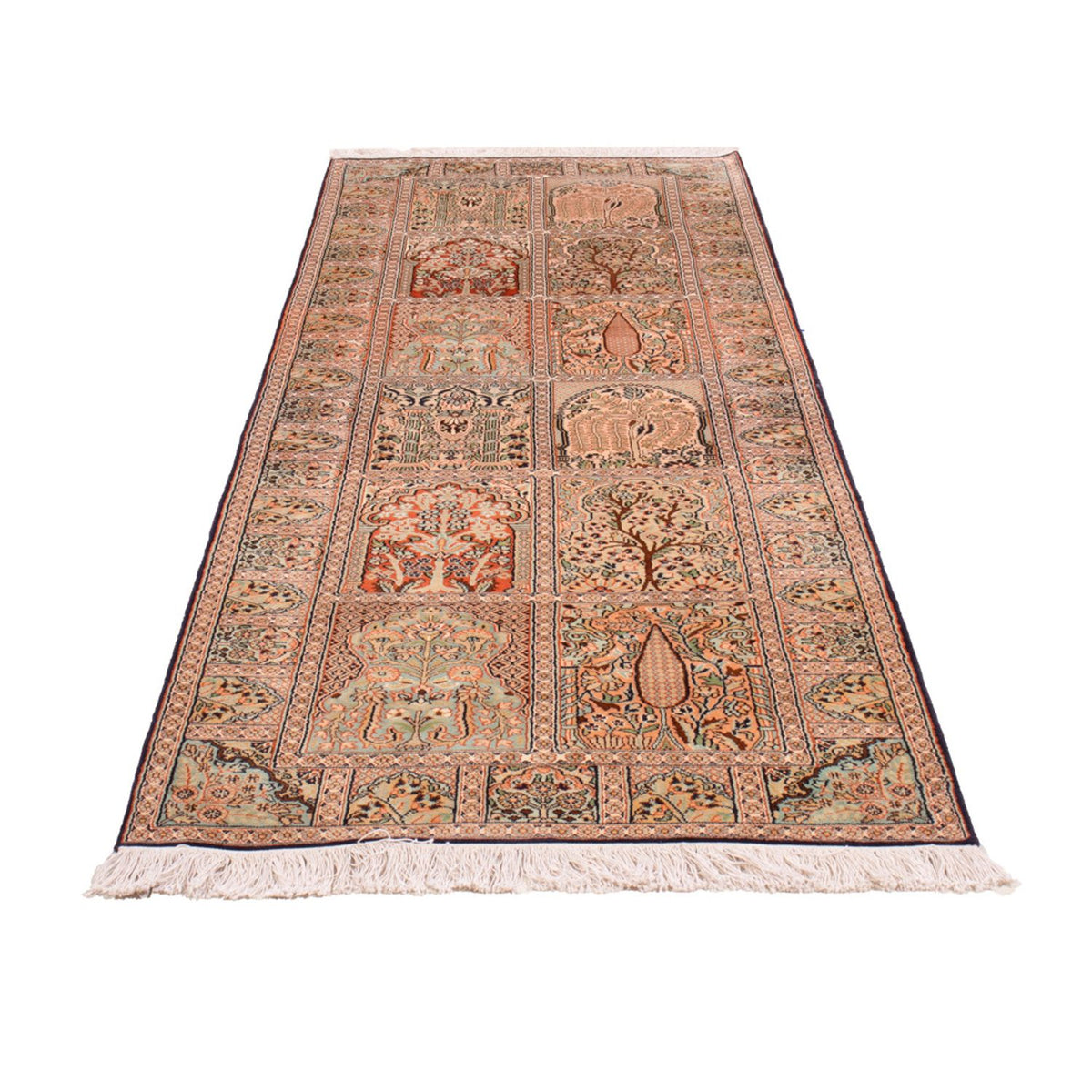 Tappeto corsia Tappeto di seta - Seta del Kashmir - 243 x 80 cm - beige scuro
