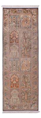 Tappeto corsia Tappeto di seta - Seta del Kashmir - 237 x 79 cm - beige scuro