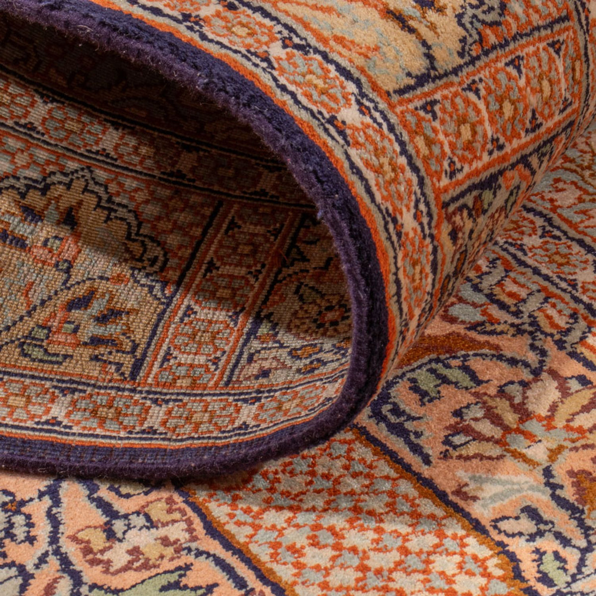 Tappeto corsia Tappeto di seta - Seta del Kashmir - 237 x 79 cm - beige scuro