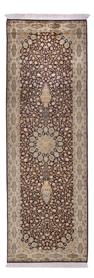 Tappeto corsia Tappeto di seta - Seta del Kashmir - 255 x 81 cm - beige scuro