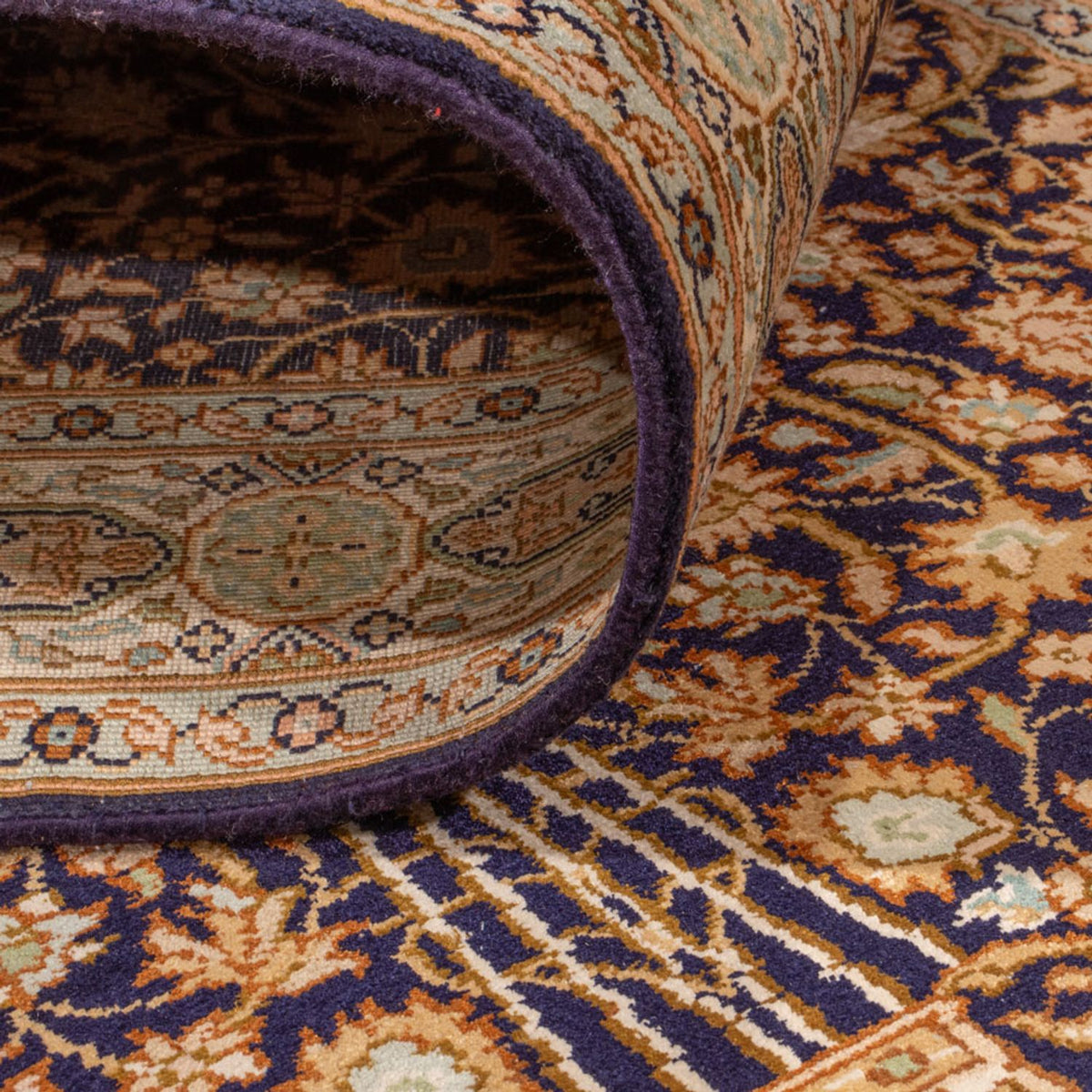 Tappeto corsia Tappeto di seta - Seta del Kashmir - 255 x 81 cm - beige scuro