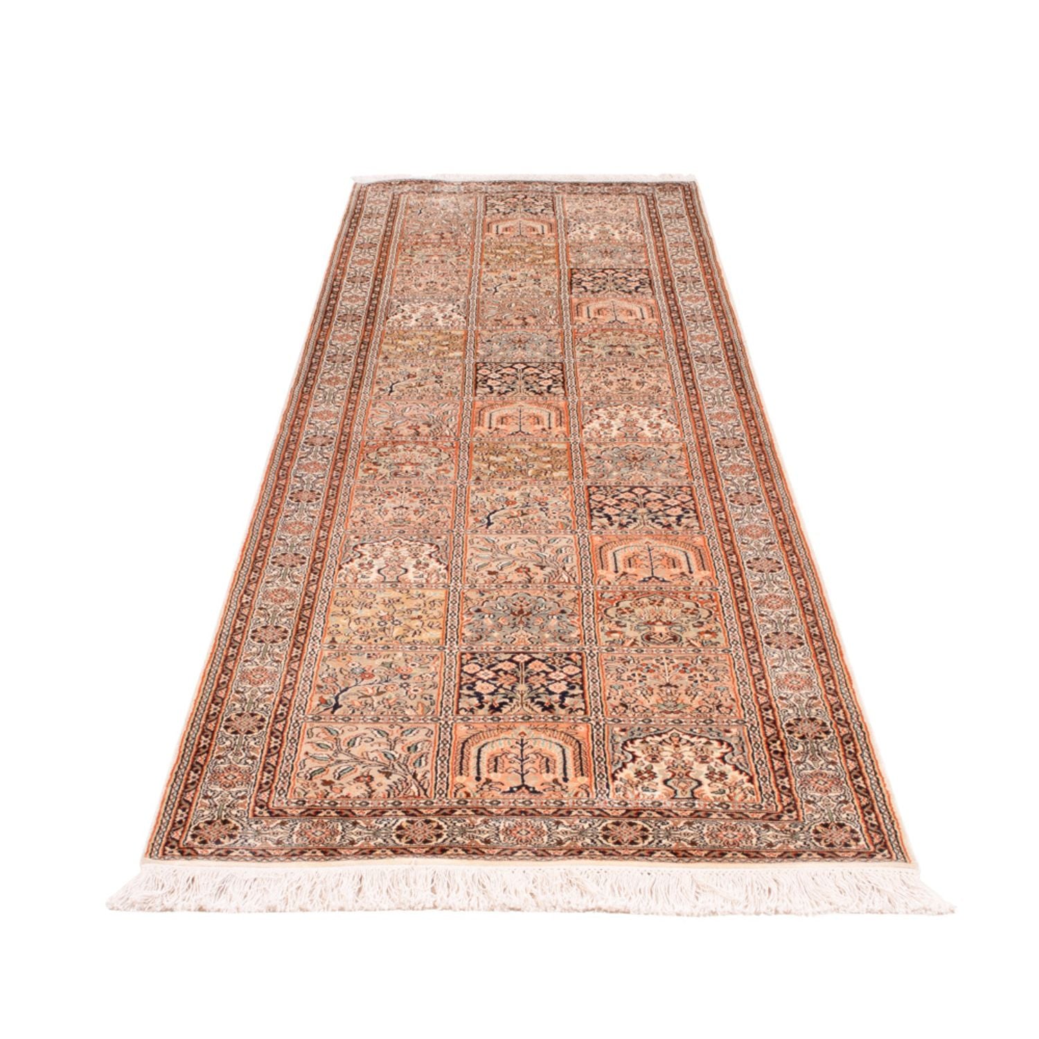 Tappeto corsia Tappeto di seta - Seta del Kashmir - 305 x 81 cm - beige scuro