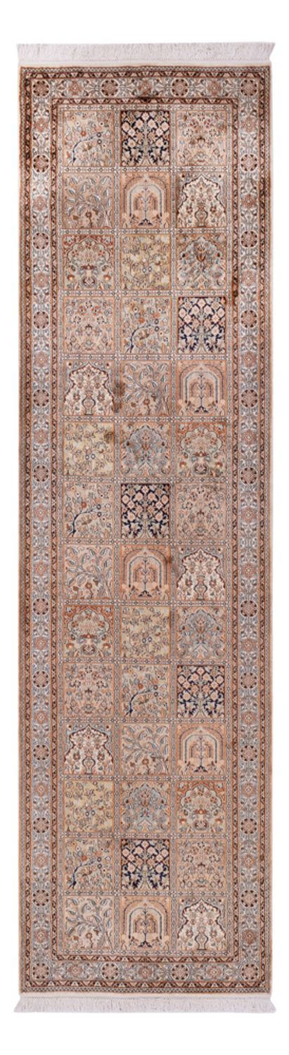 Tappeto corsia Tappeto di seta - Seta del Kashmir - 307 x 81 cm - beige scuro