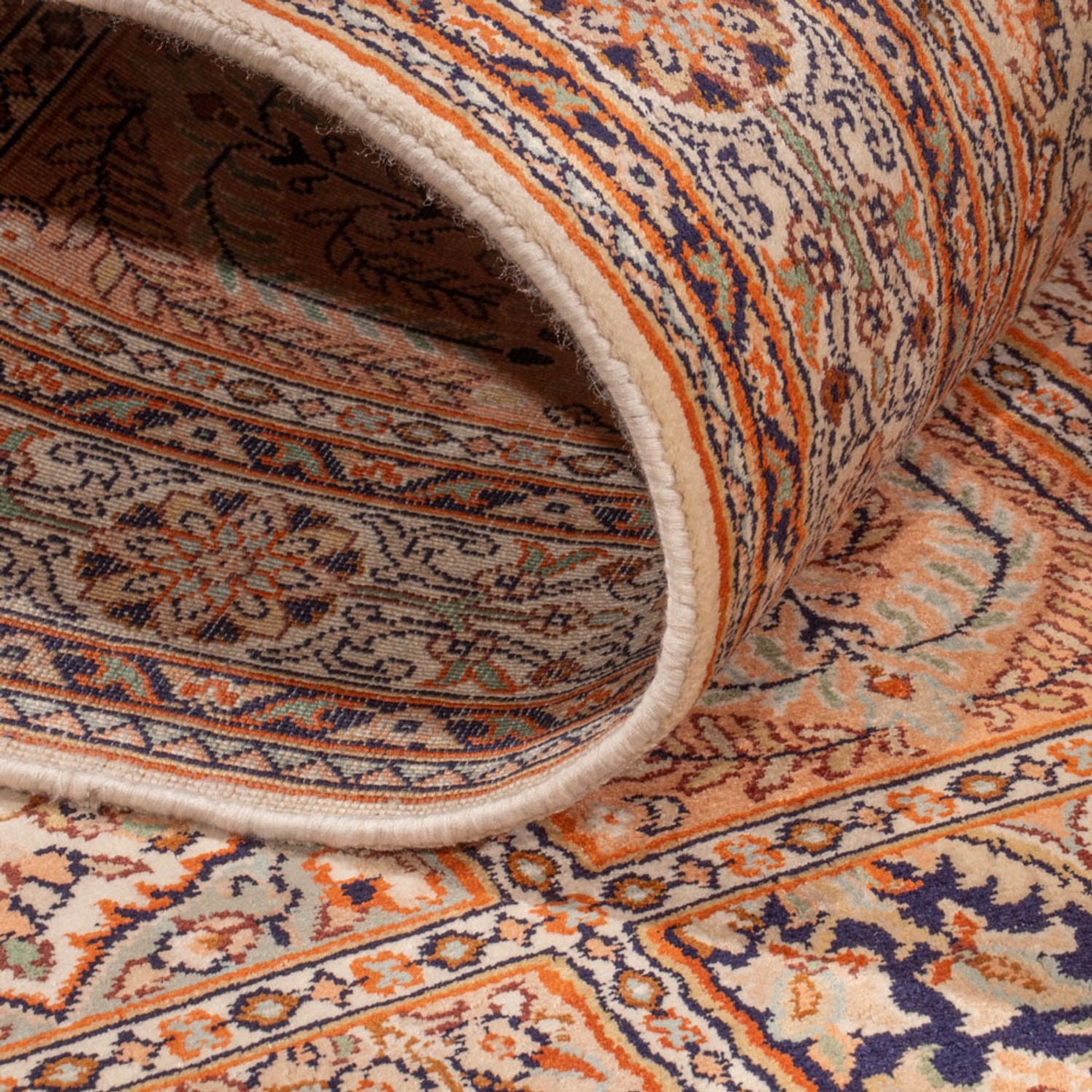 Tappeto corsia Tappeto di seta - Seta del Kashmir - 307 x 81 cm - beige scuro