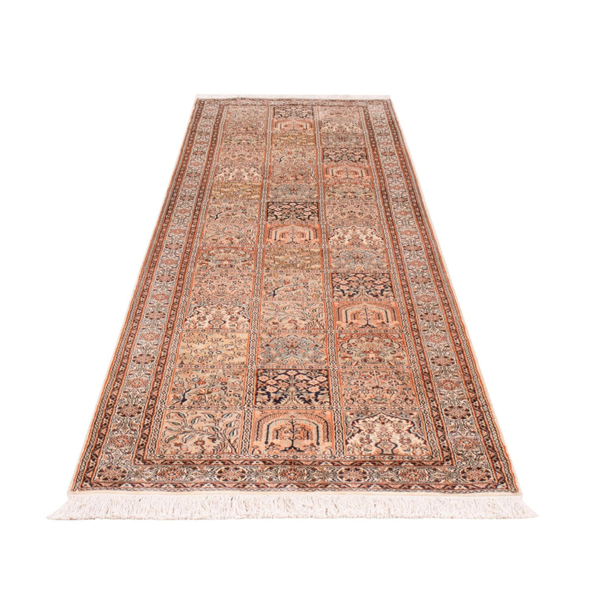 Tappeto corsia Tappeto di seta - Seta del Kashmir - 307 x 81 cm - beige scuro
