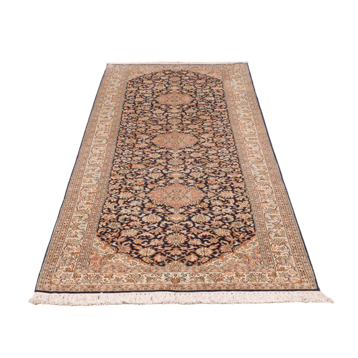 Tappeto corsia Tappeto di seta - Seta del Kashmir - 264 x 76 cm - beige scuro